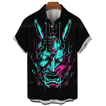 Мужская рубашка Ghost Warrior с 3d японским принтом, винтажные уличные дизайнерские рубашки с короткими рукавами, Гавайская толстовка для пляжной вечеринки