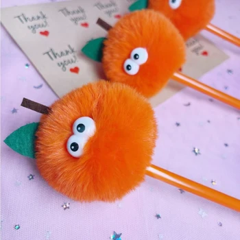 Шариковая ручка Orange Hair Ball С милыми фруктами, персонализированные студенческие канцелярские принадлежности, Канцелярские принадлежности для офиса