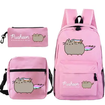 Рюкзак Kawaii Cat, Высококачественные школьные сумки для мальчиков и девочек, комплект из 3 предметов, Рюкзак для книг, Подростковый рюкзак для ноутбука, Мультяшный Mochila