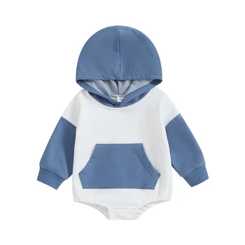 Детский комбинезон Cathery с капюшоном контрастного цвета, боди свободного кроя с карманом, комбинезоны для новорожденных на зиму