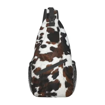 Модные сумки-слинги с текстурой коровьей кожи для велоспорта кемпинга, мужской рюкзак через плечо из кожи животных, нагрудный рюкзак через плечо