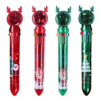 Рождественская шариковая ручка из 5 предметов, 10-в-1, выдвижная многоцветная шариковая ручка D5QC