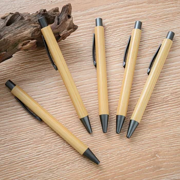 Бамбуковая ручка 50ШТ, оптовая продажа, материал из бамбукового дерева, офисная, школьная шариковая ручка, подарочная ручка, нажимная бамбуковая ручка