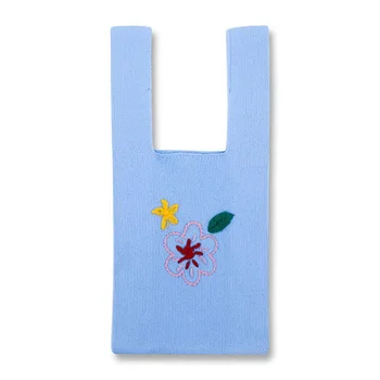 Девчачья хлопчатобумажная пряжа крючком Эстетичная Домашняя сумка с цветочной вышивкой Женская вязаная Японская милая повседневная сумка Kawaii через плечо